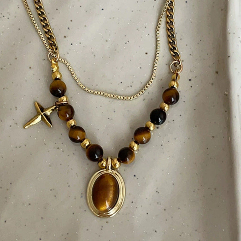 Wholesale Tiger Eye Pendant Double Necklace